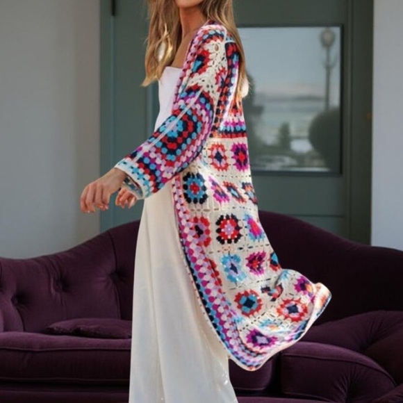 Crochet Cadigan Patchwork Boho Patchwork Cardigan Davi & Dani NWT - Picture 5 of 12